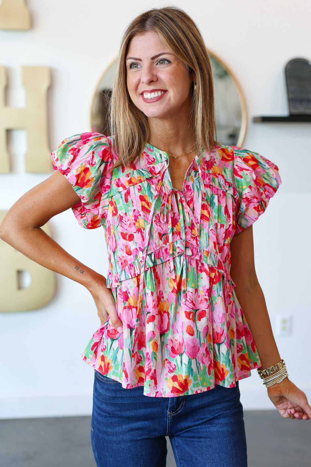 Flutter Sleeve Floral Top