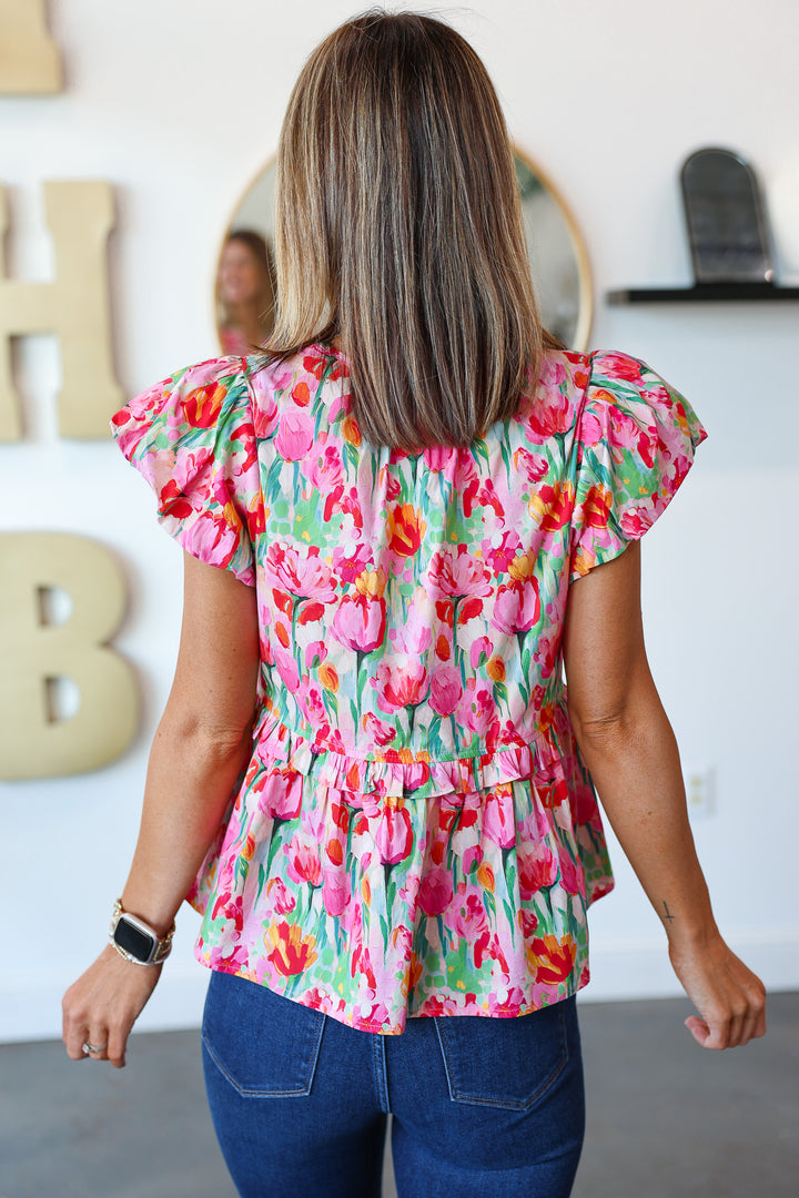 Flutter Sleeve Floral Top
