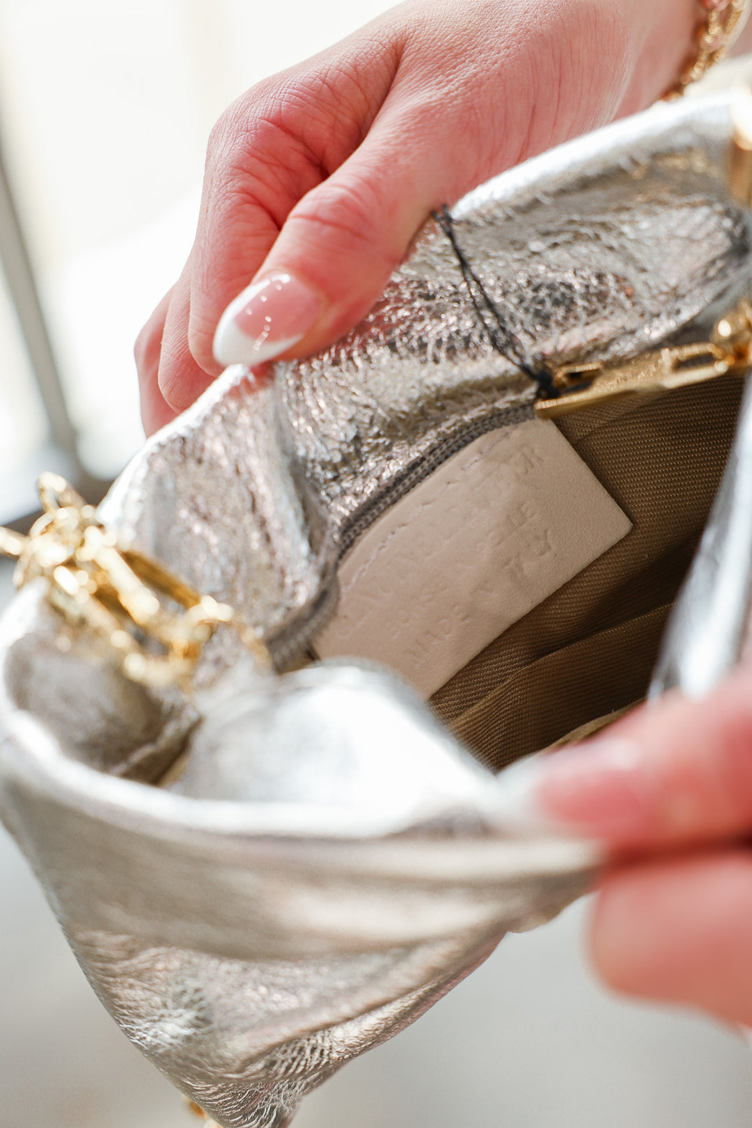 Genuine Italian Leather Clutch - Silver