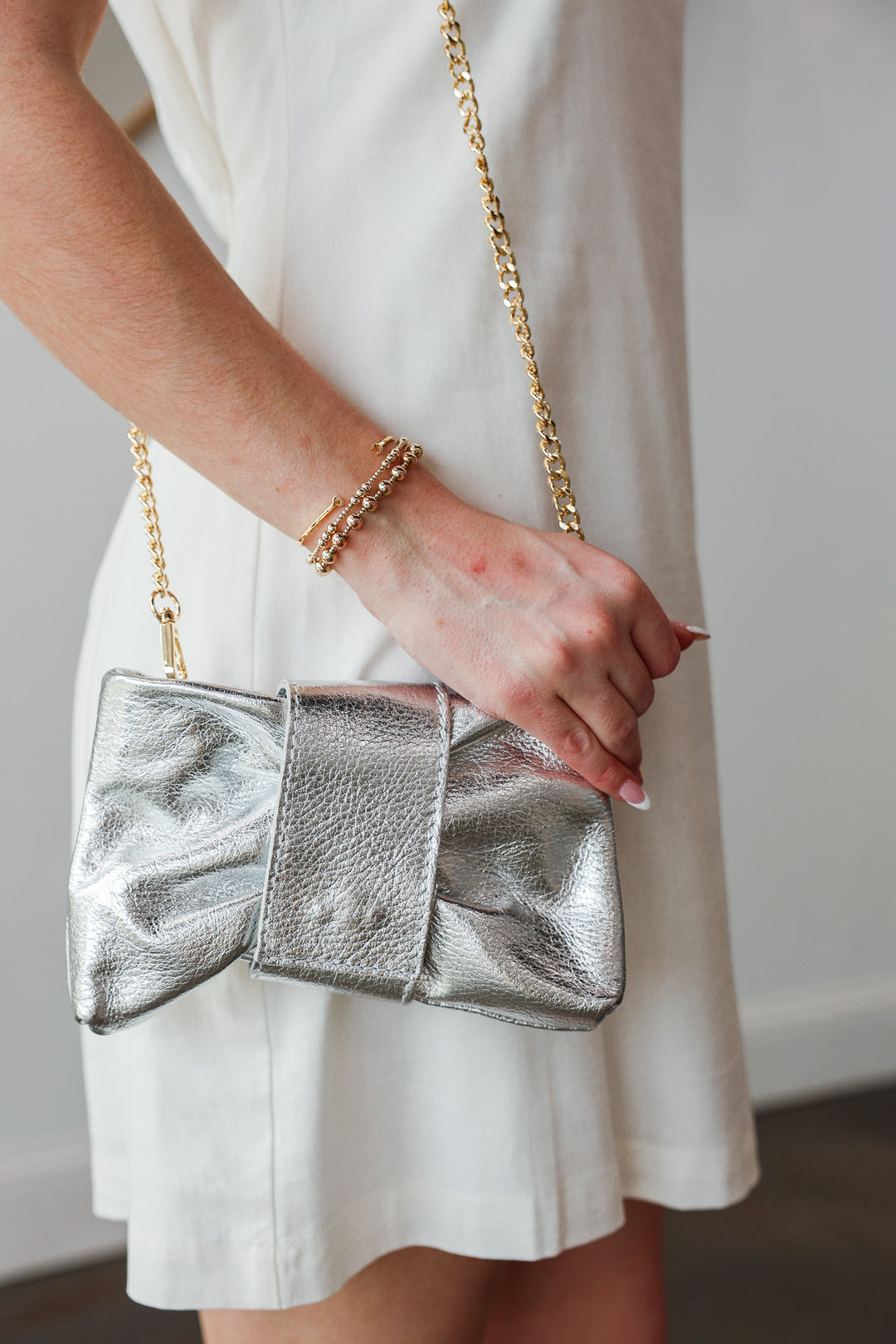 Genuine Italian Leather Clutch - Silver