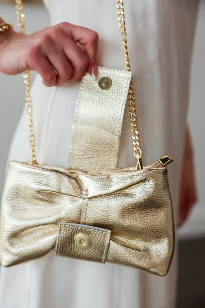 Genuine Italian Leather Clutch - Gold