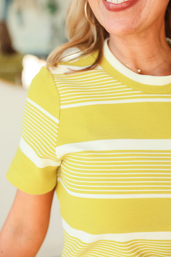 Striped Short Sleeve Dress - Lime