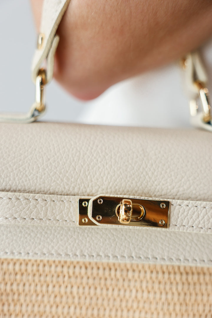 Raffia + Genuine Italian Leather Top Handle Crossbody