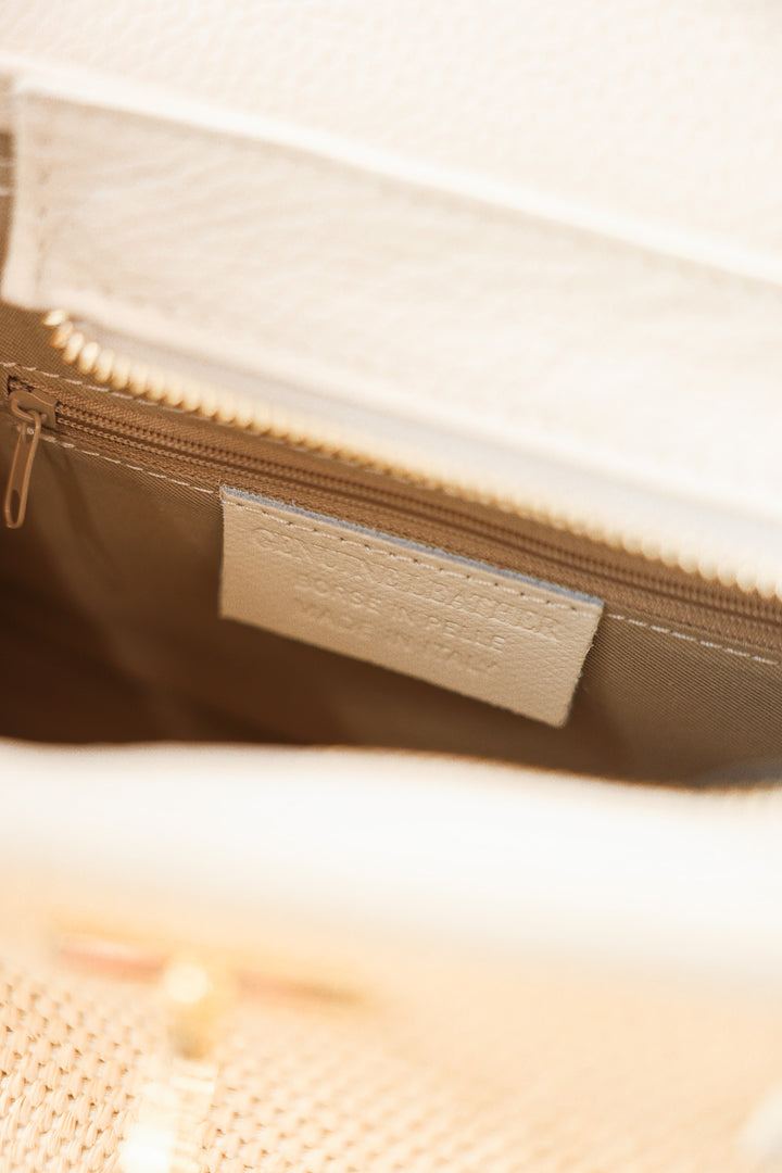 Raffia + Genuine Italian Leather Top Handle Crossbody