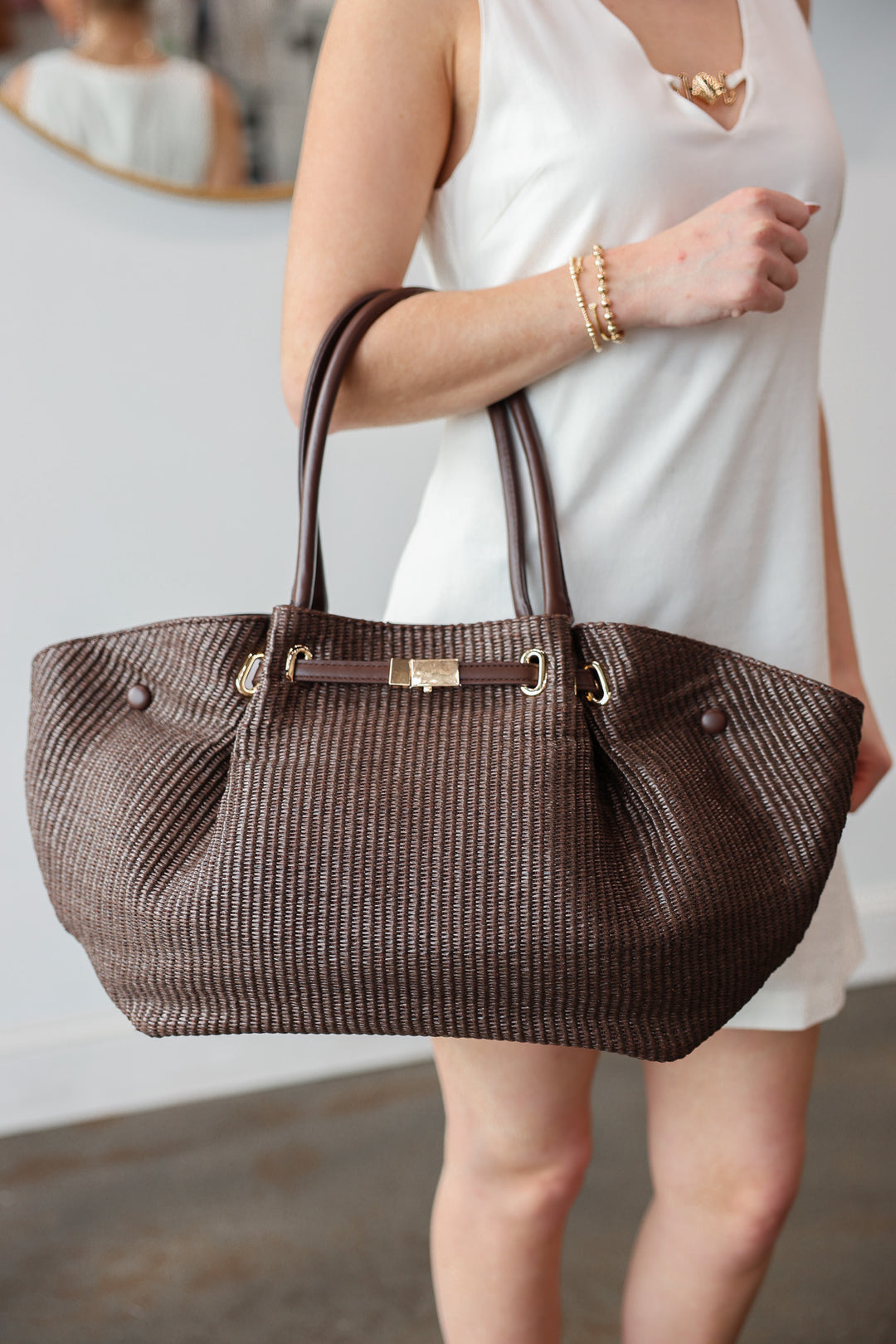 Straw Tote Bag - Chocolate