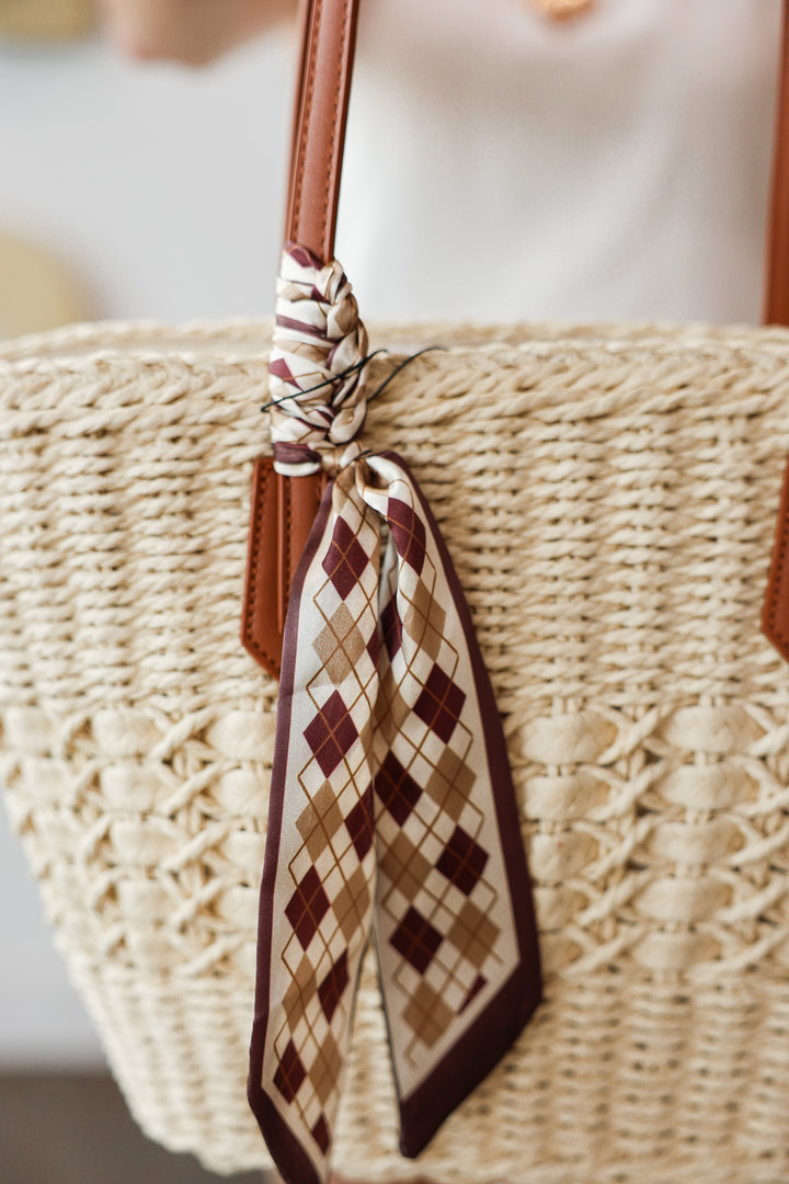 Straw Tote Bag With Scarf