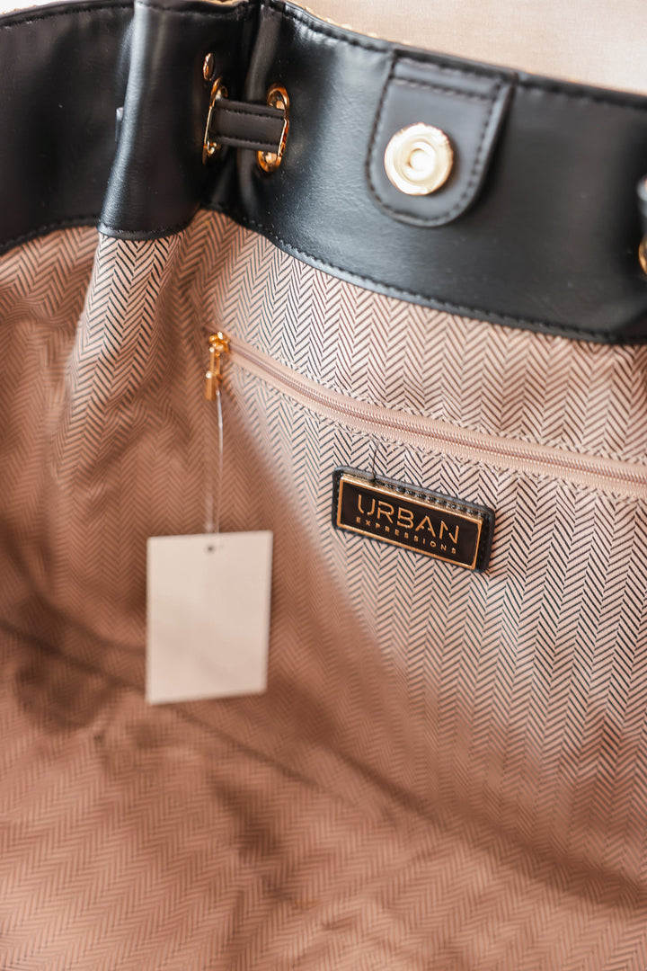 Straw Tote Bag - Natural/Black