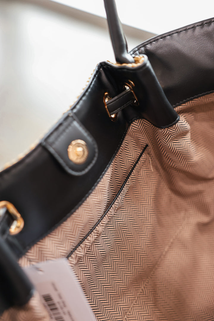 Straw Tote Bag - Natural/Black