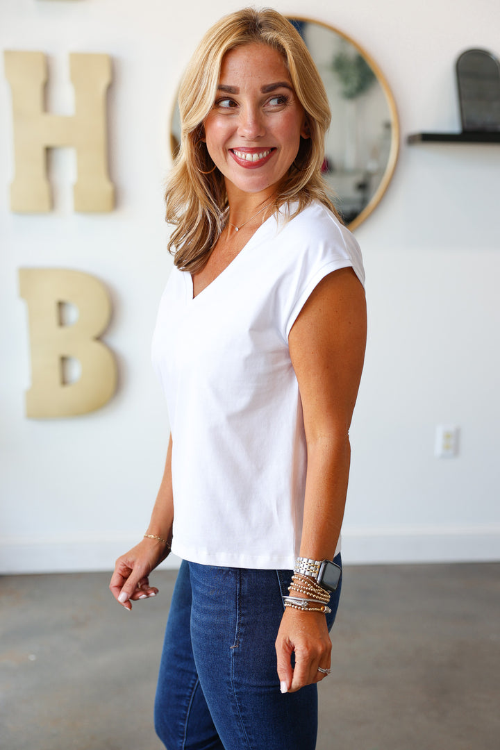 V Neck Top - Off White