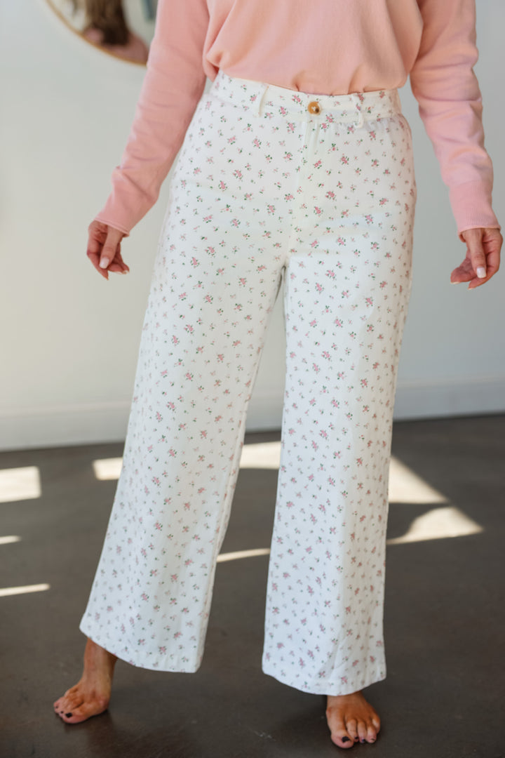 Floral Jeans - Cream