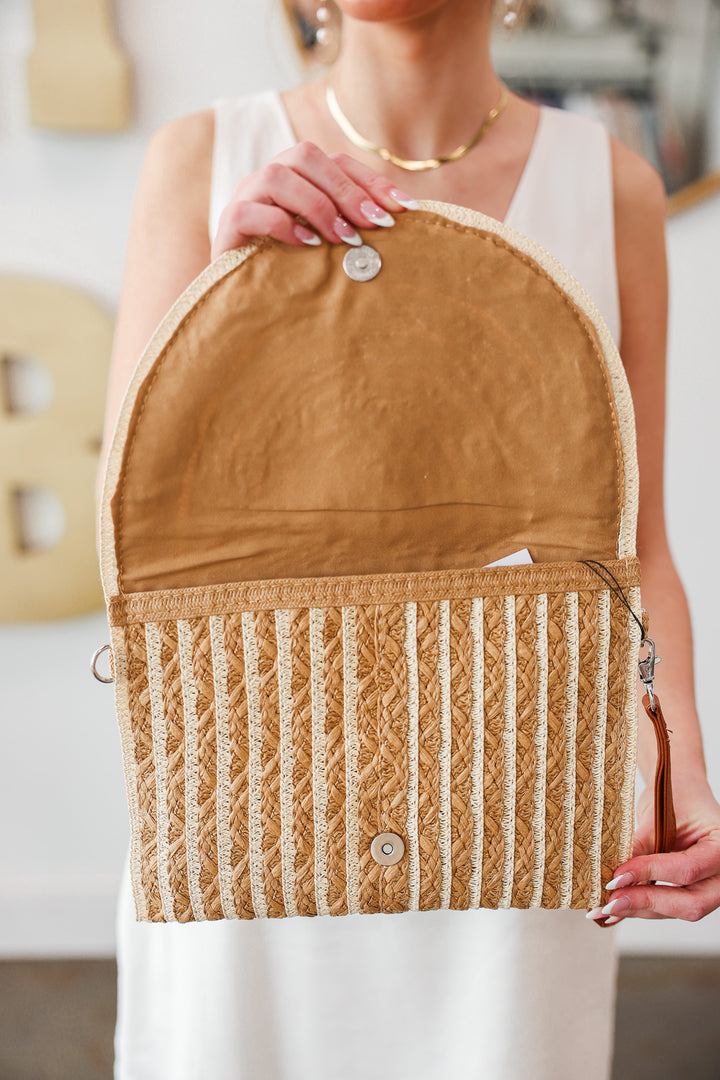 Striped Straw Crossbody/Clutch