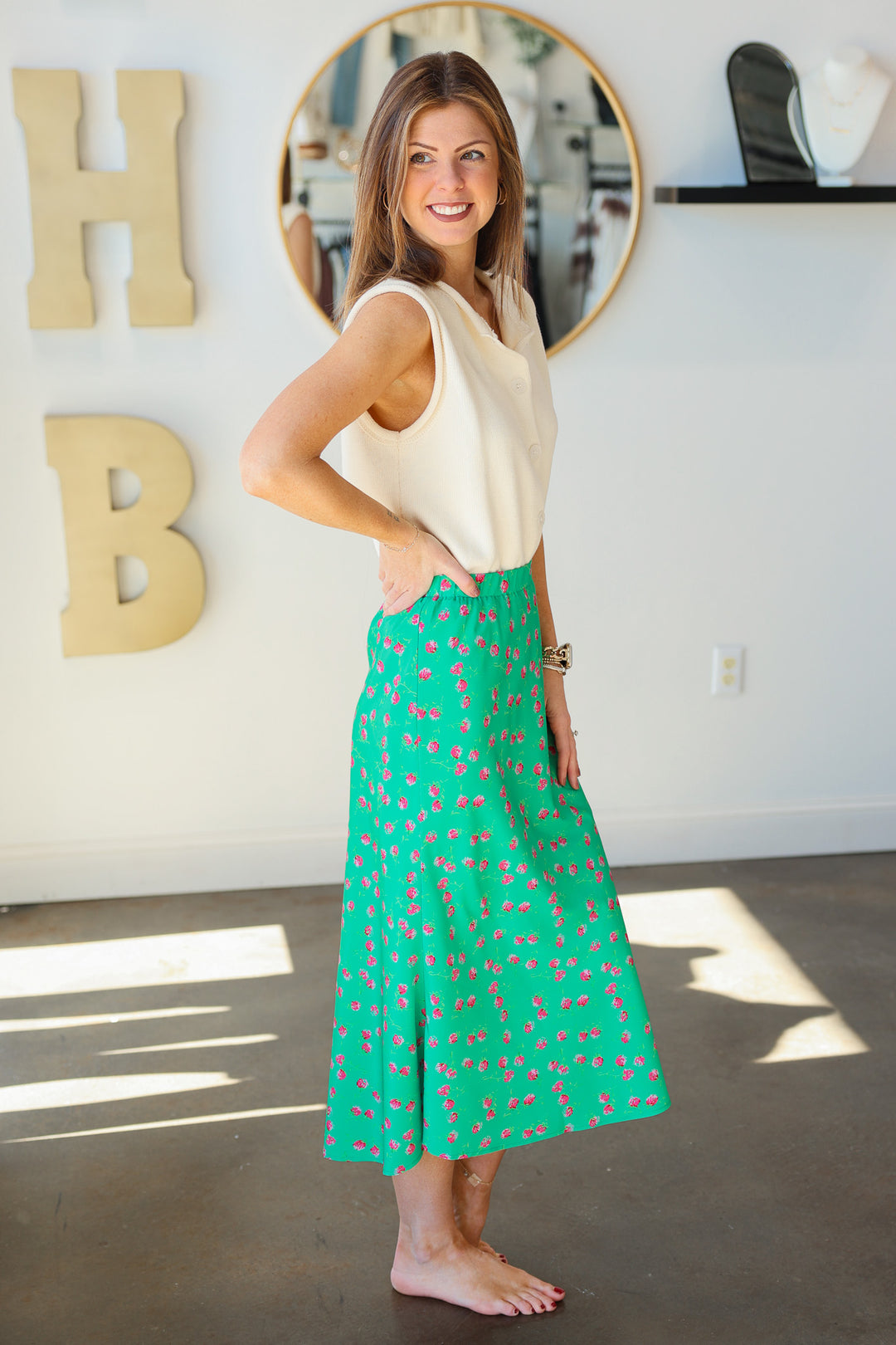 Floral Midi Skirt - Green