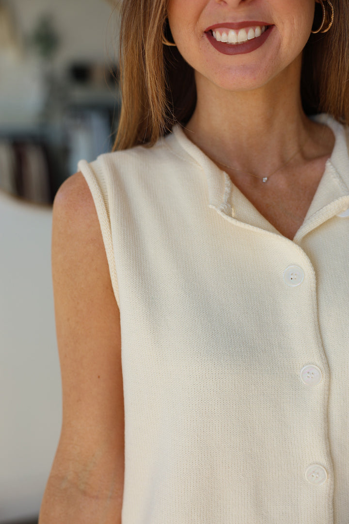 Button Up Sweater Vest - Ivory