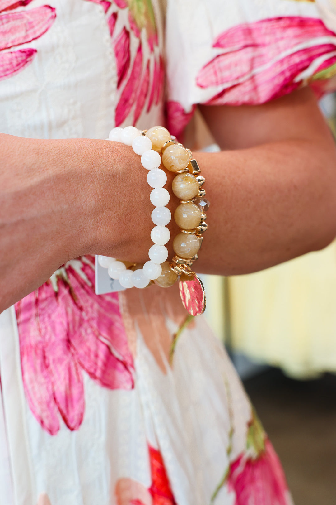 Beaded Bracelet Set - Gold/Tan