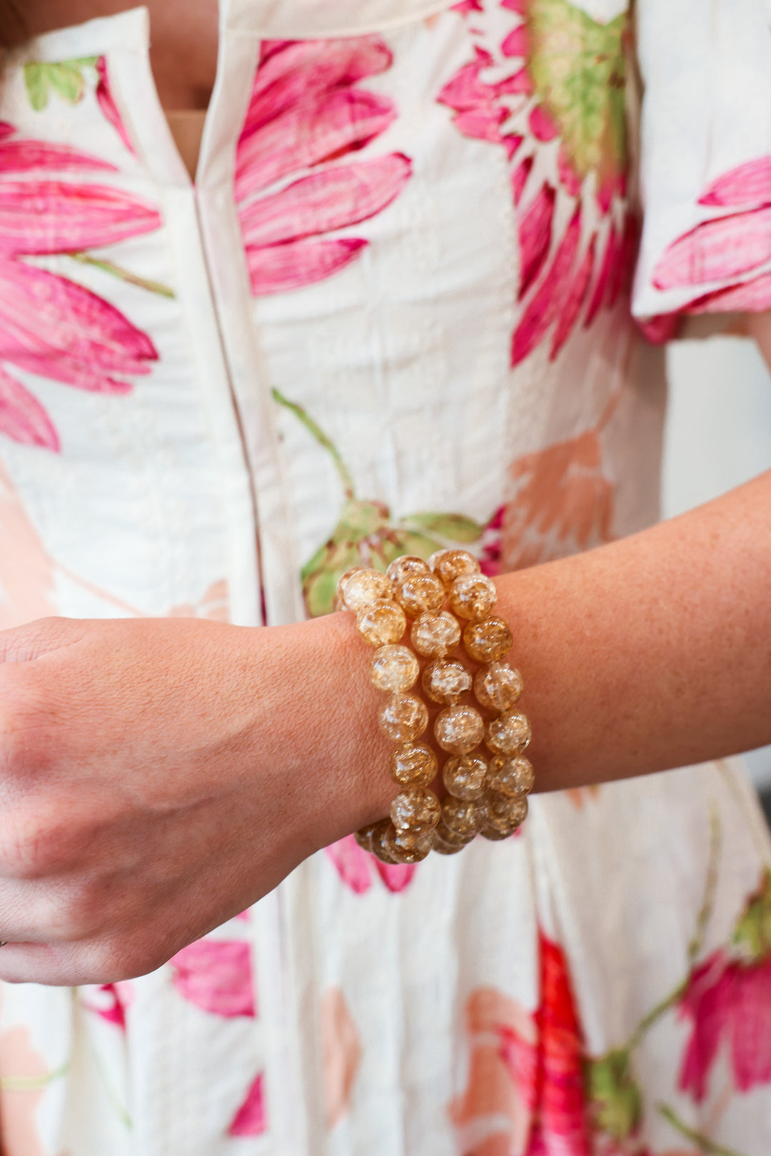 Large Beaded Stretch Bracelets - Tan