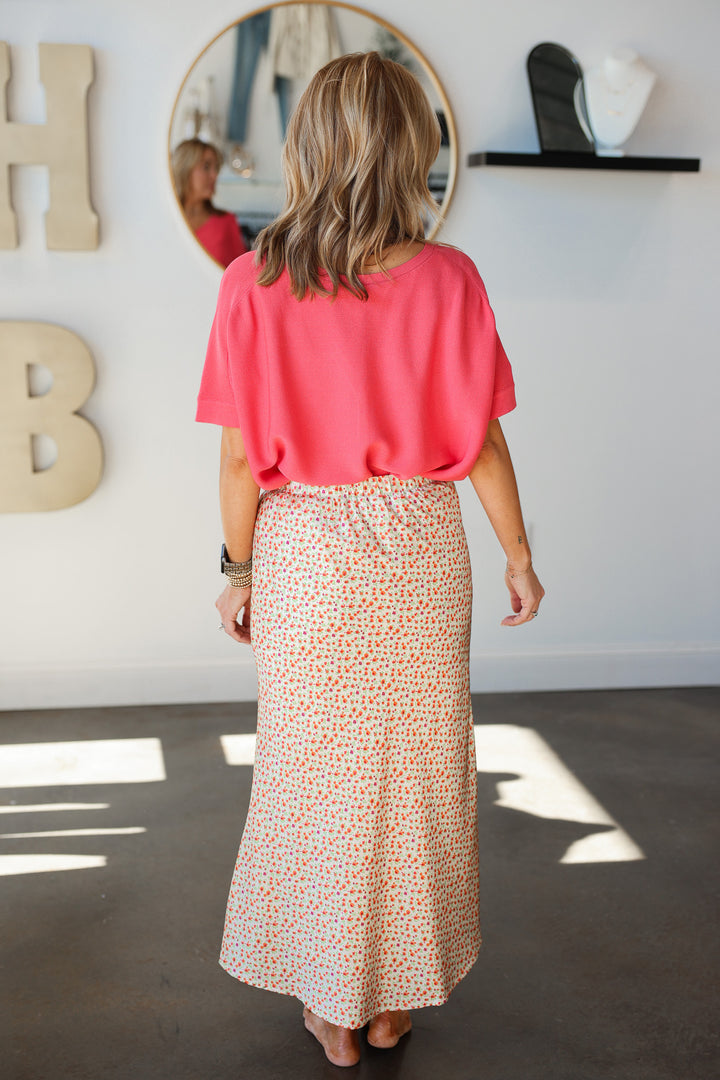 Floral Satin Midi Skirt - Sunkist