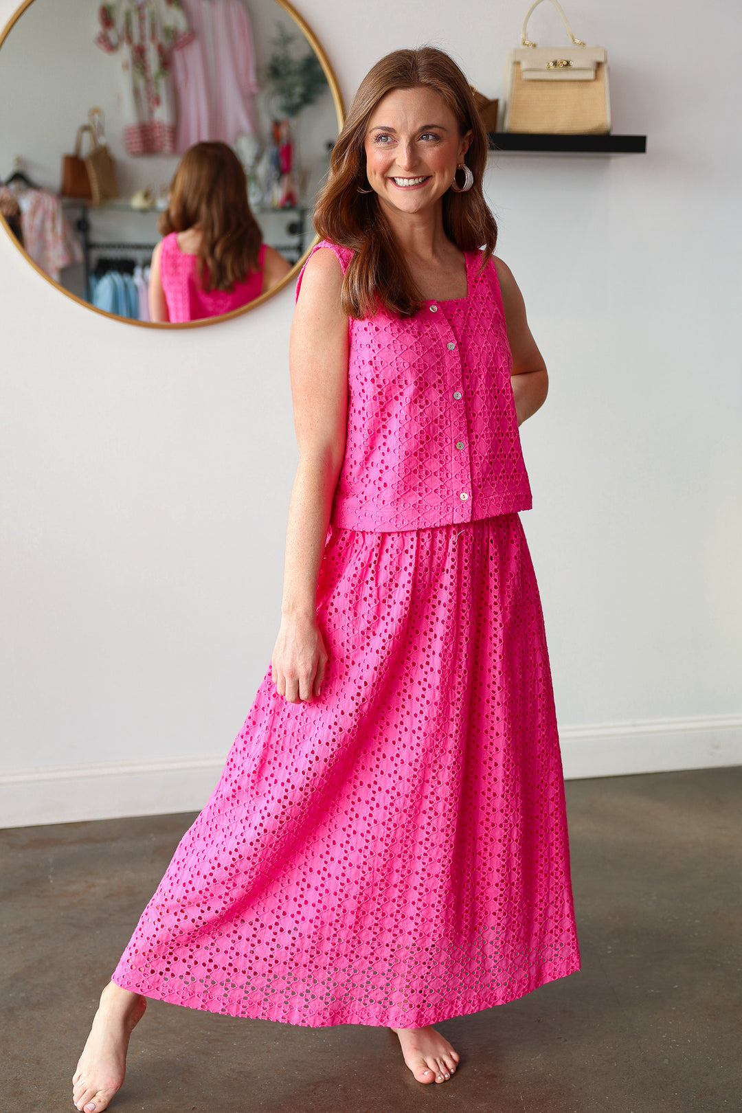Eyelet Midi Skirt - Pink