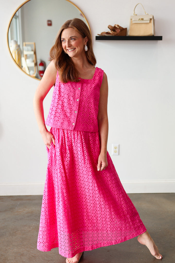 Eyelet Midi Skirt - Pink