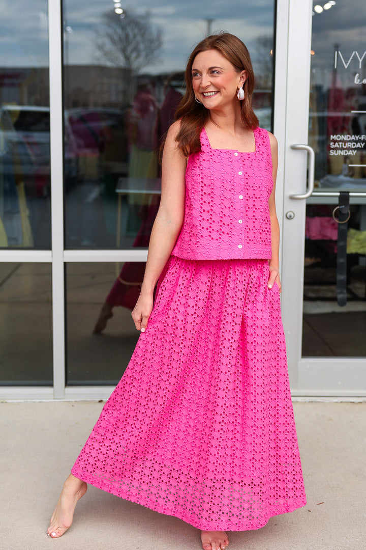Eyelet Midi Skirt - Pink