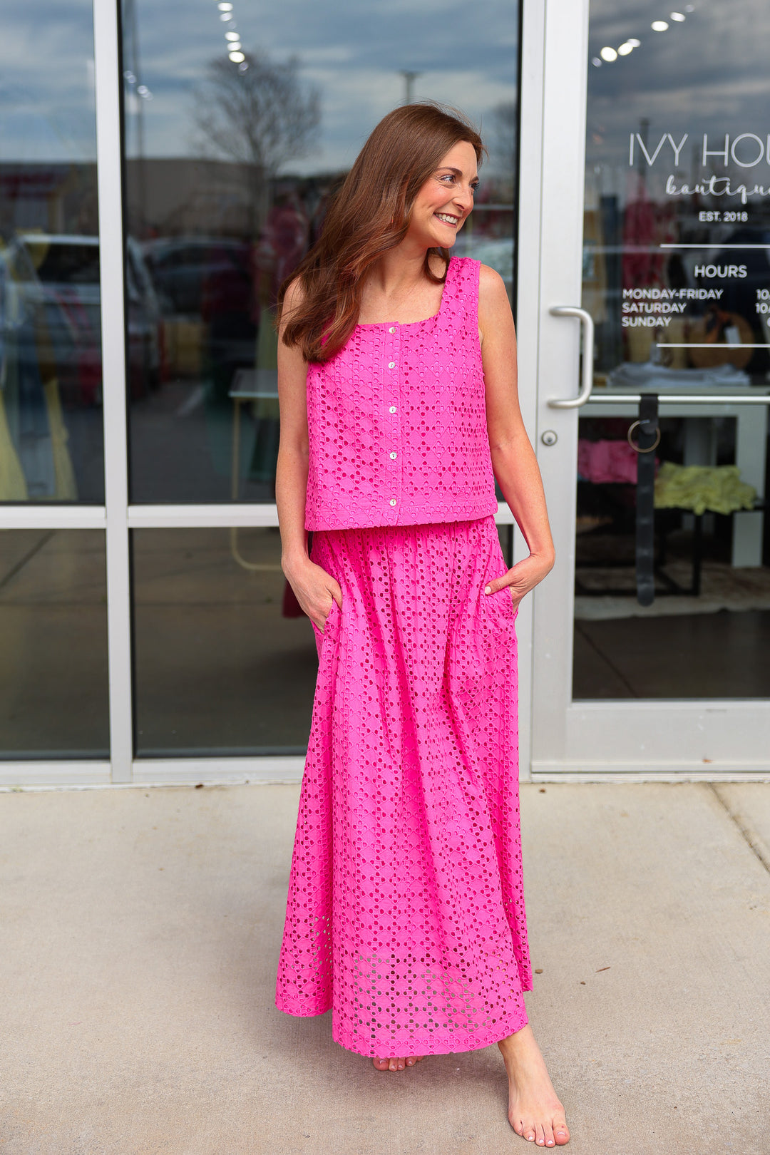 Eyelet Midi Skirt - Pink