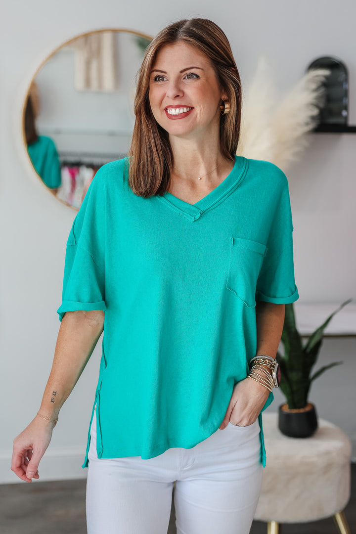 Oversized Raw Edge Top - Turquoise