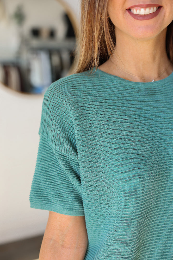 Ribbed Boxy Sweater Top - Green