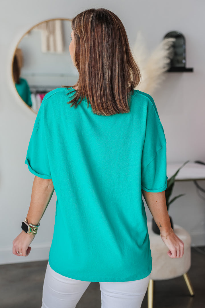 Oversized Raw Edge Top - Turquoise