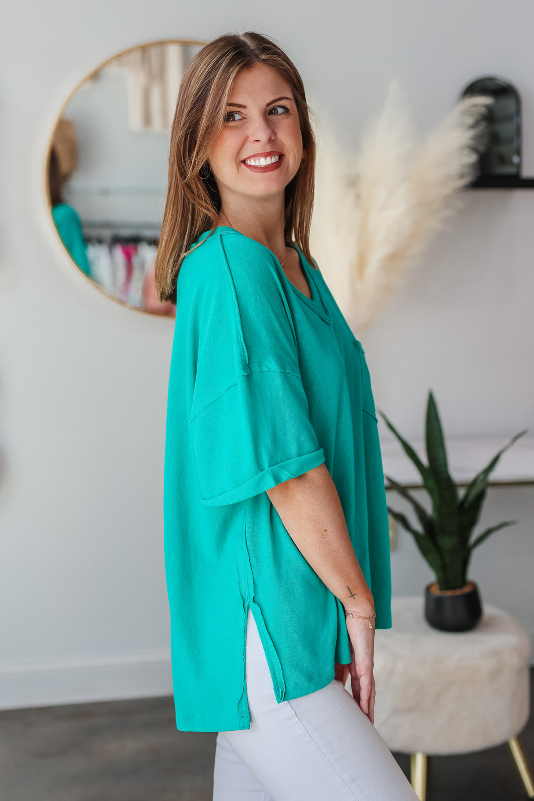 Oversized Raw Edge Top - Turquoise