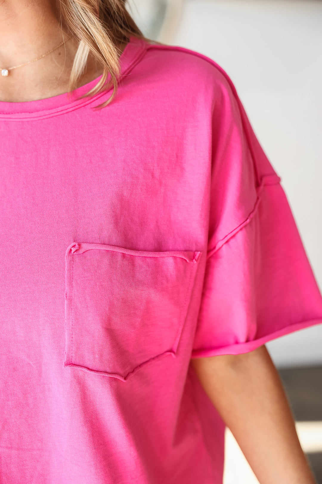 Raw Edge Boxy Tee - Pink