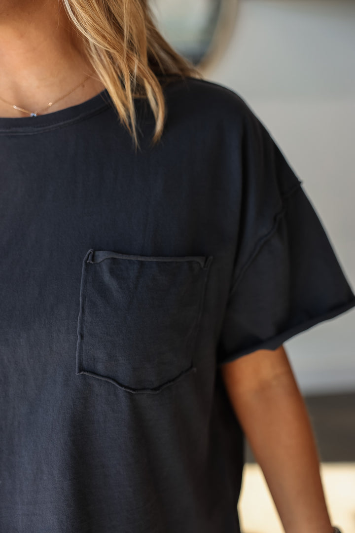 Raw Edge Boxy Tee - Charcoal