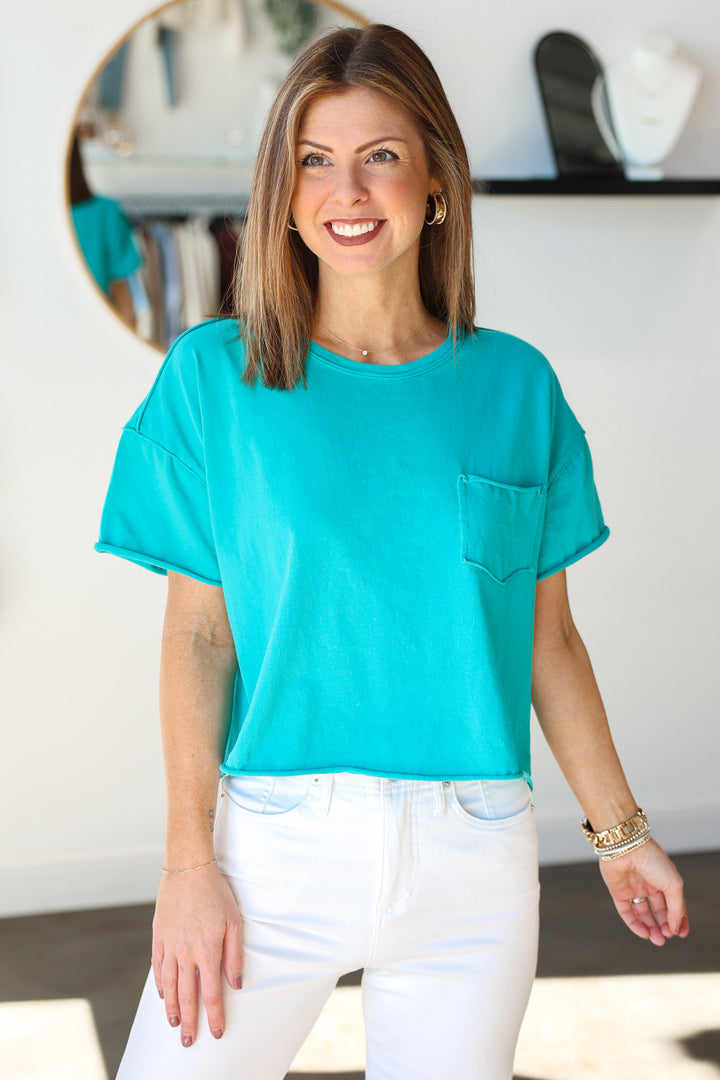 Raw Edge Boxy Tee - Teal