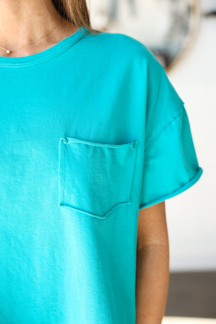 Raw Edge Boxy Tee - Teal