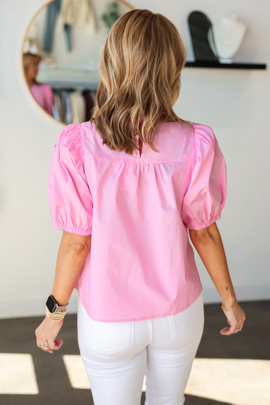 Front Detail Puff Sleeve Blouse - Pink