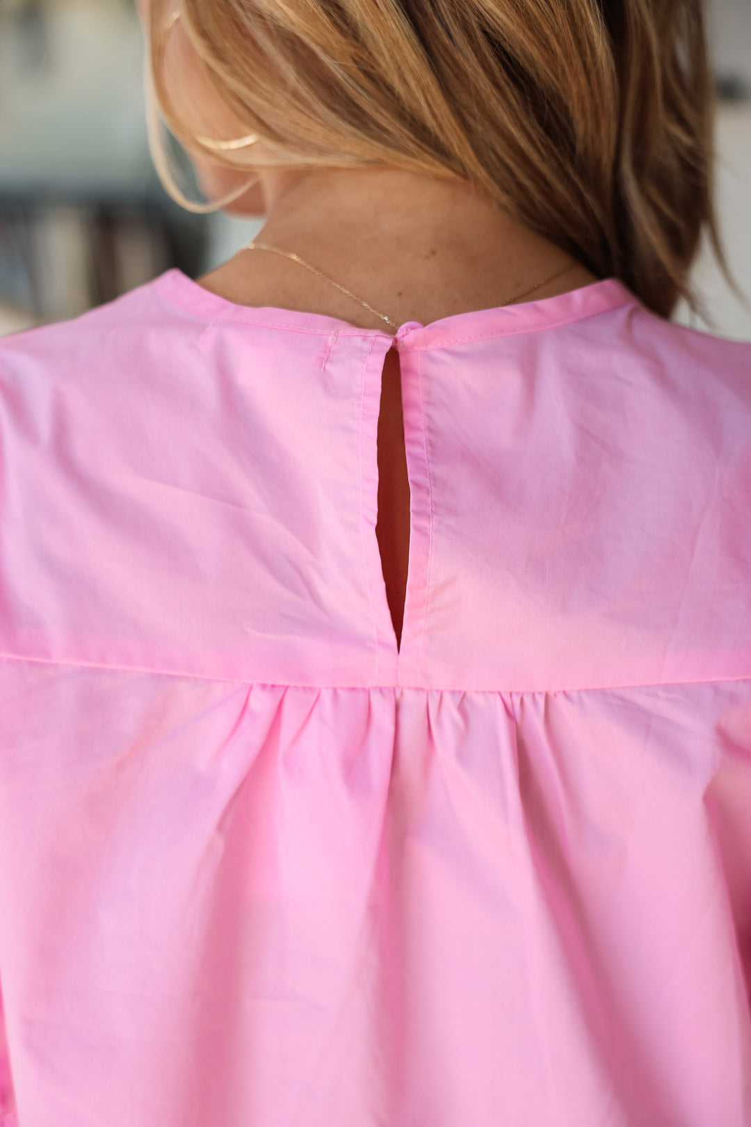 Front Detail Puff Sleeve Blouse - Pink