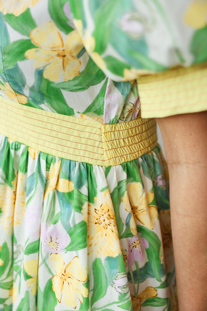 Front Zip Floral Dress - Yellow