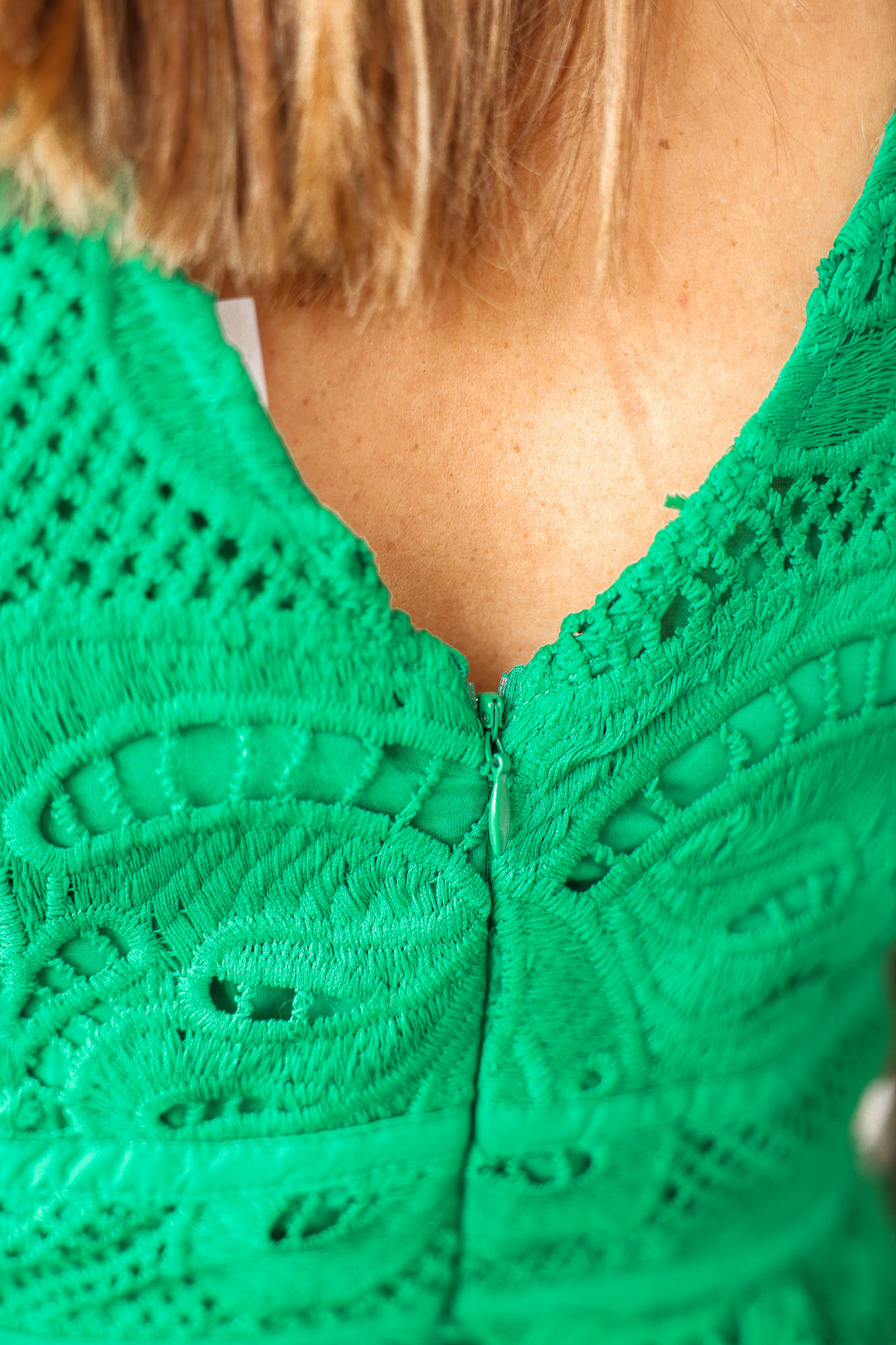 Lace Overlay Midi Dress - Green