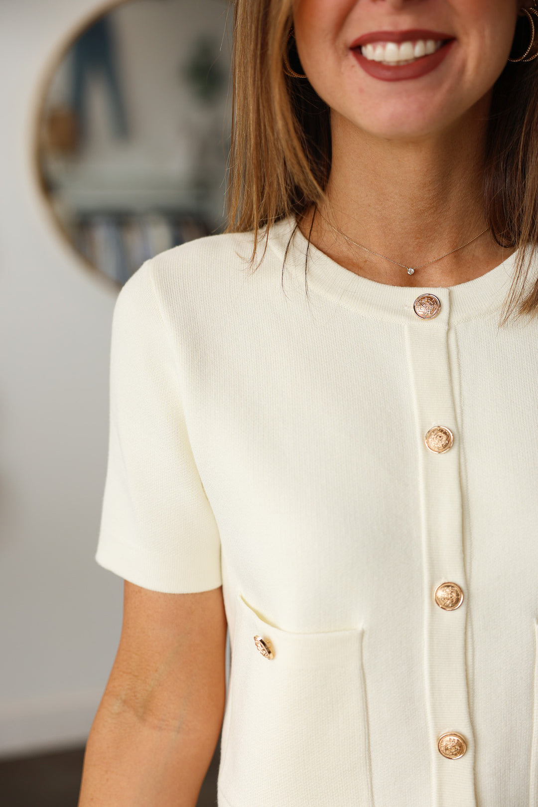 Button Front Knit Top - Cream