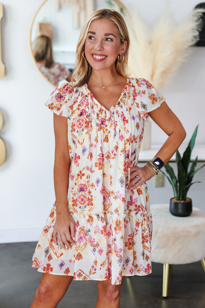 Flutter Sleeve Printed Dress