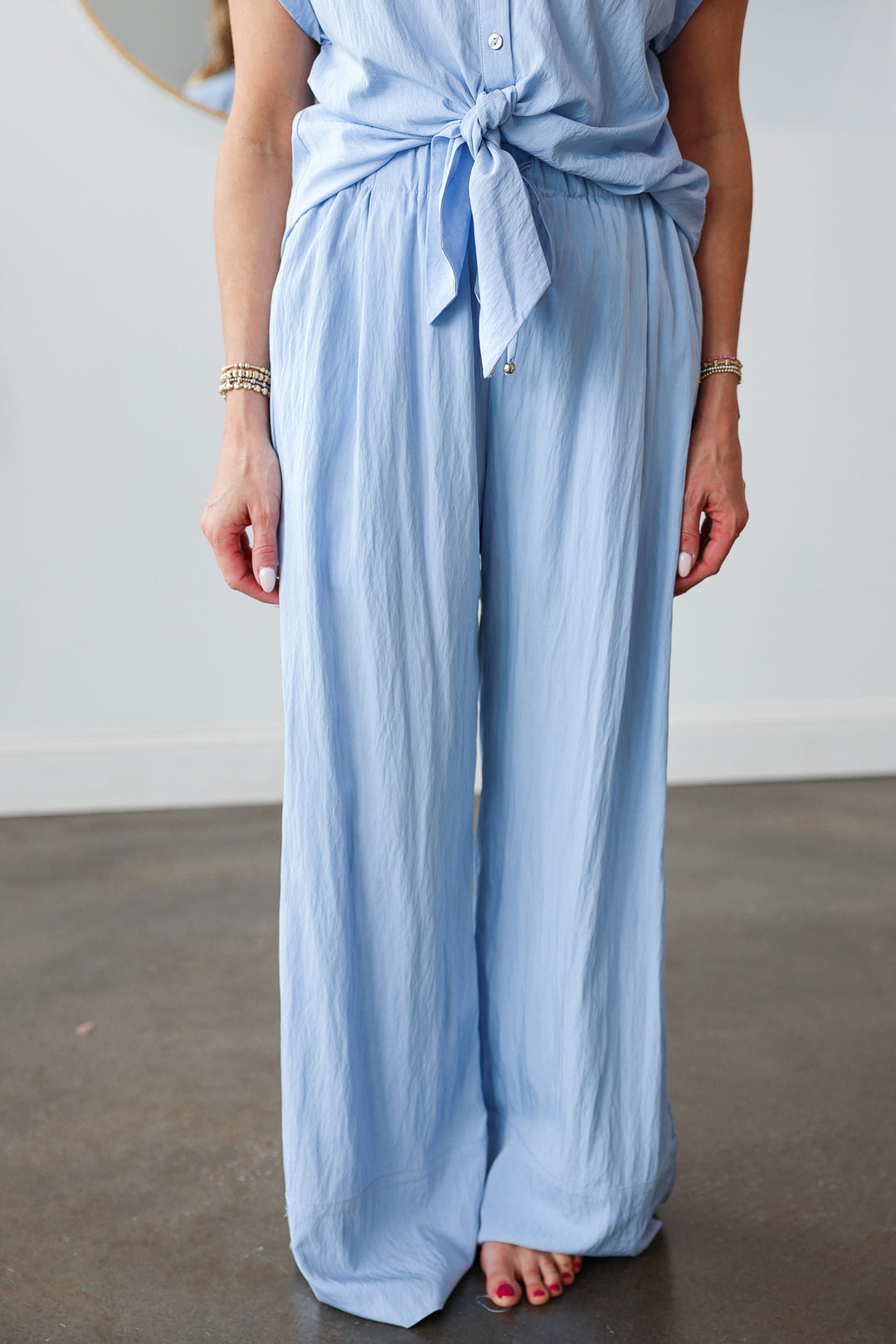 Elastic Waist Pants - Light Blue