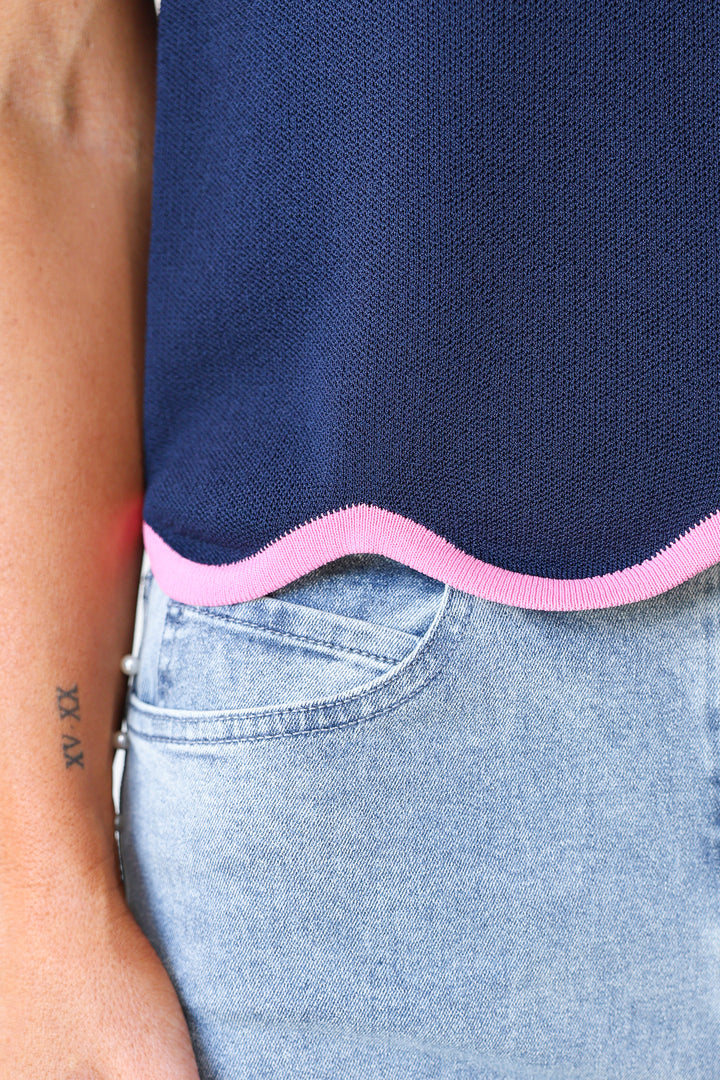 Color Trim Top - Navy