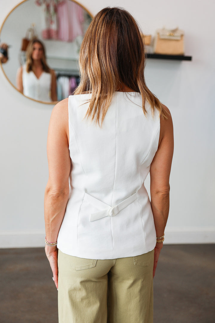 Button Front Vest - White