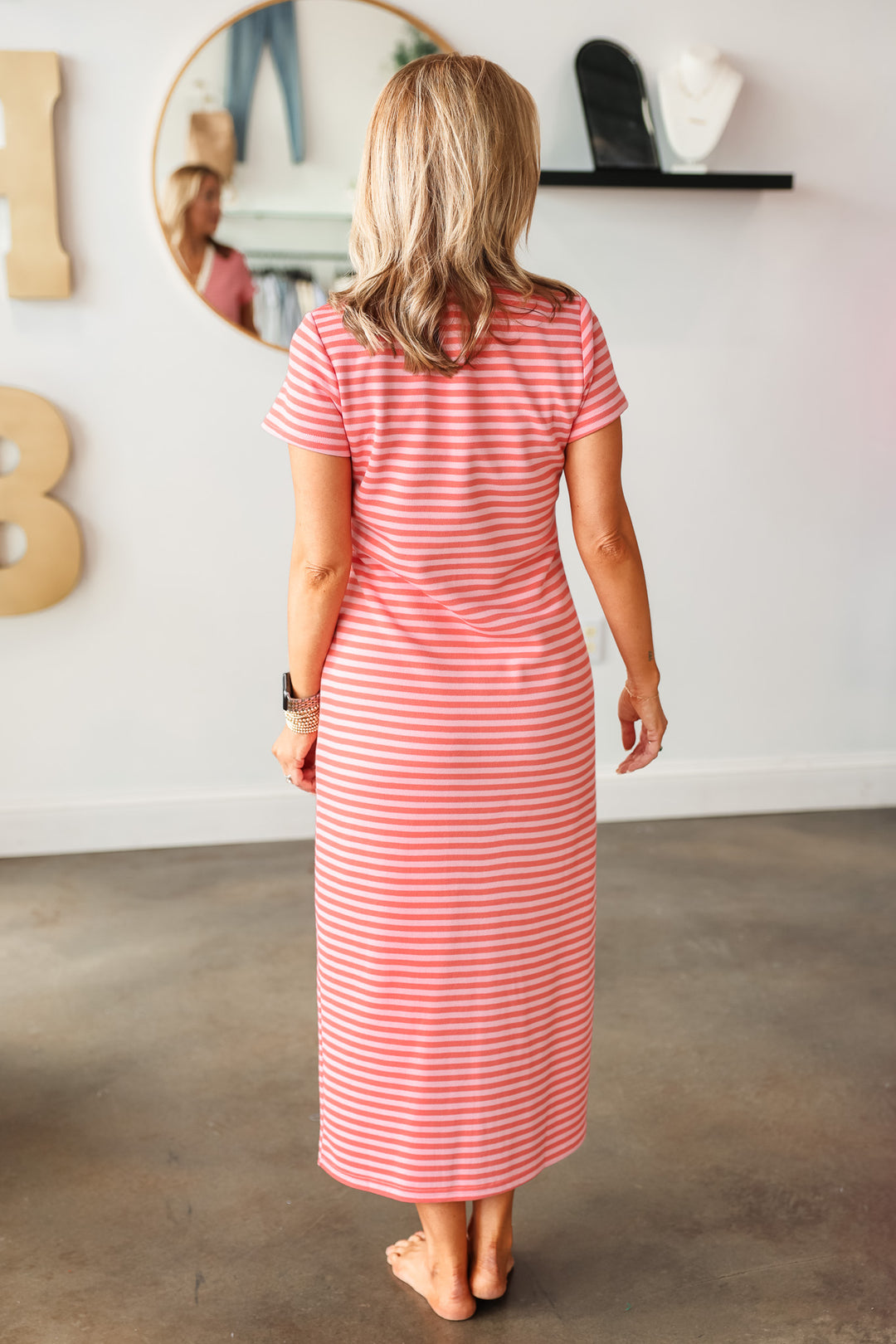 Striped Button Up Midi Dress - Pink/Rose