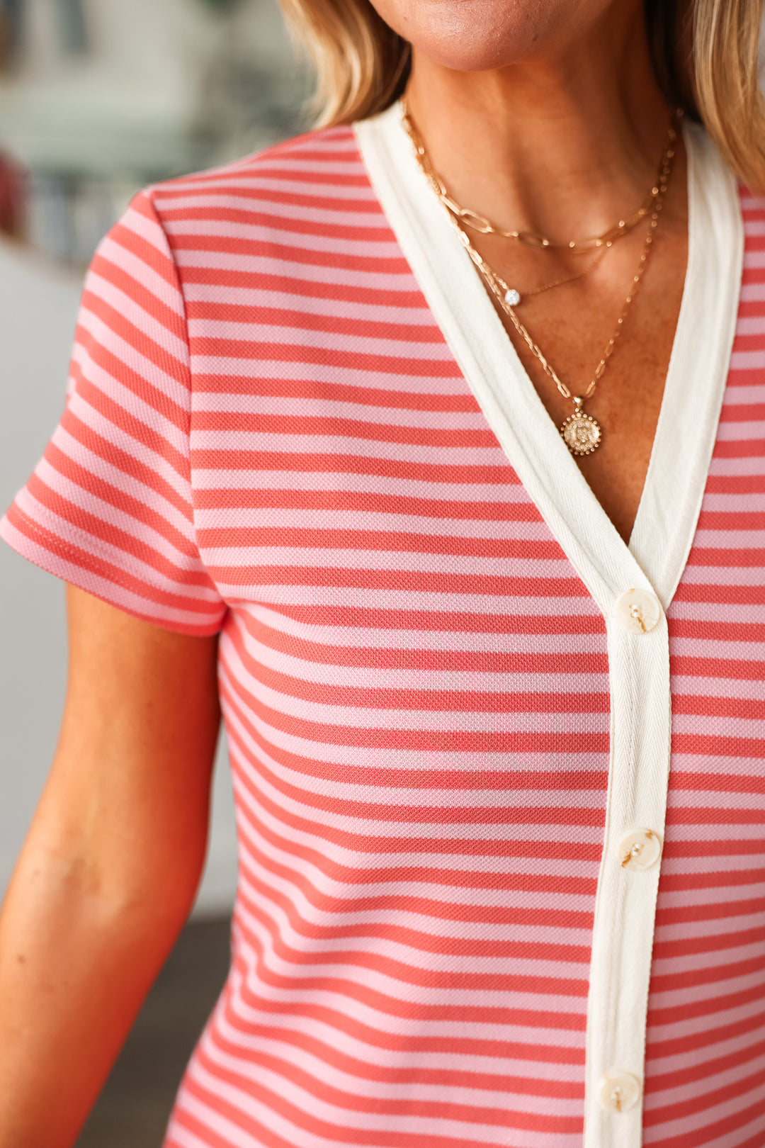 Striped Button Up Midi Dress - Pink/Rose