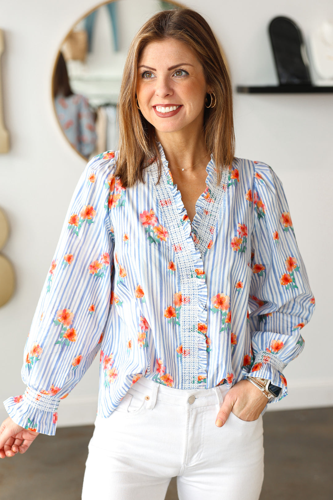 Striped Floral Top - Blue