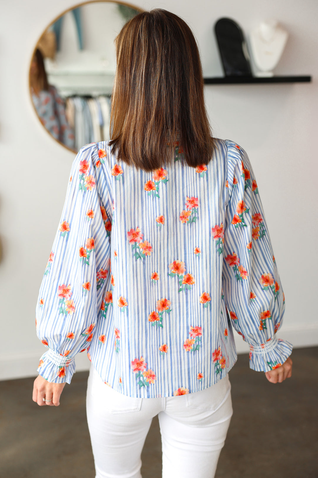 Striped Floral Top - Blue