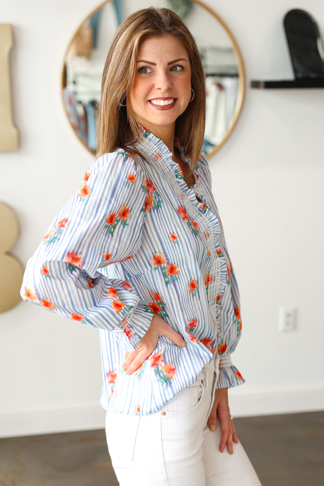 Striped Floral Top - Blue