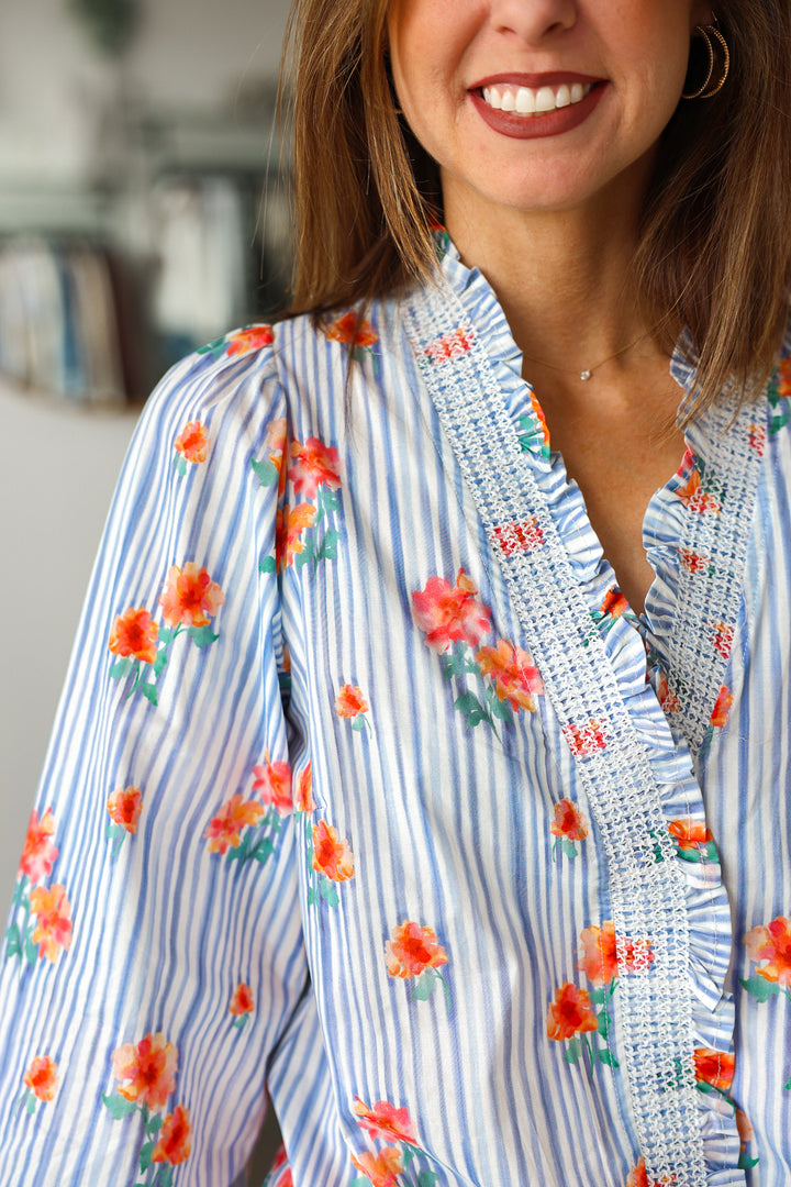 Striped Floral Top - Blue