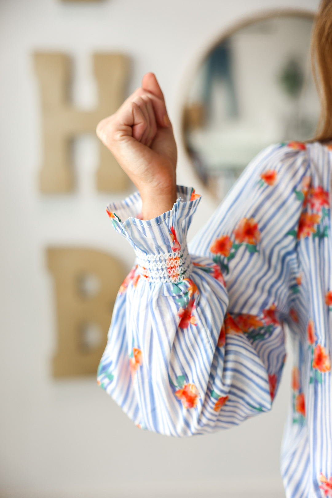 Striped Floral Top - Blue