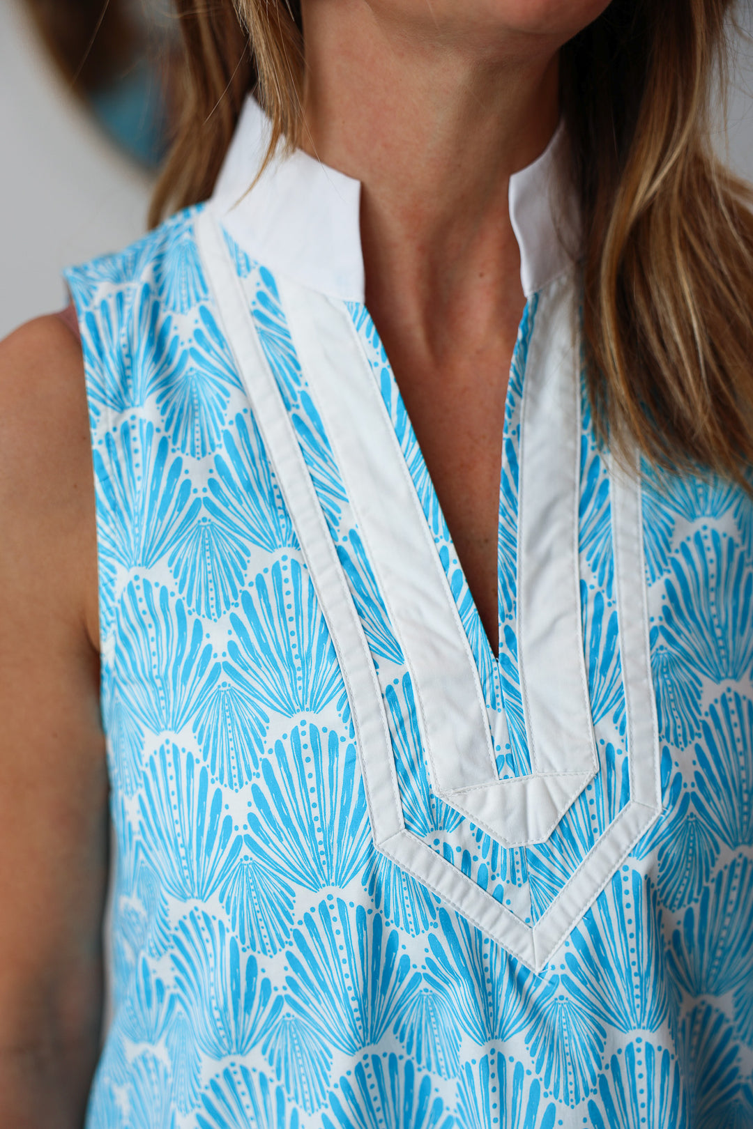 Contrast Trim Printed Dress - Aqua