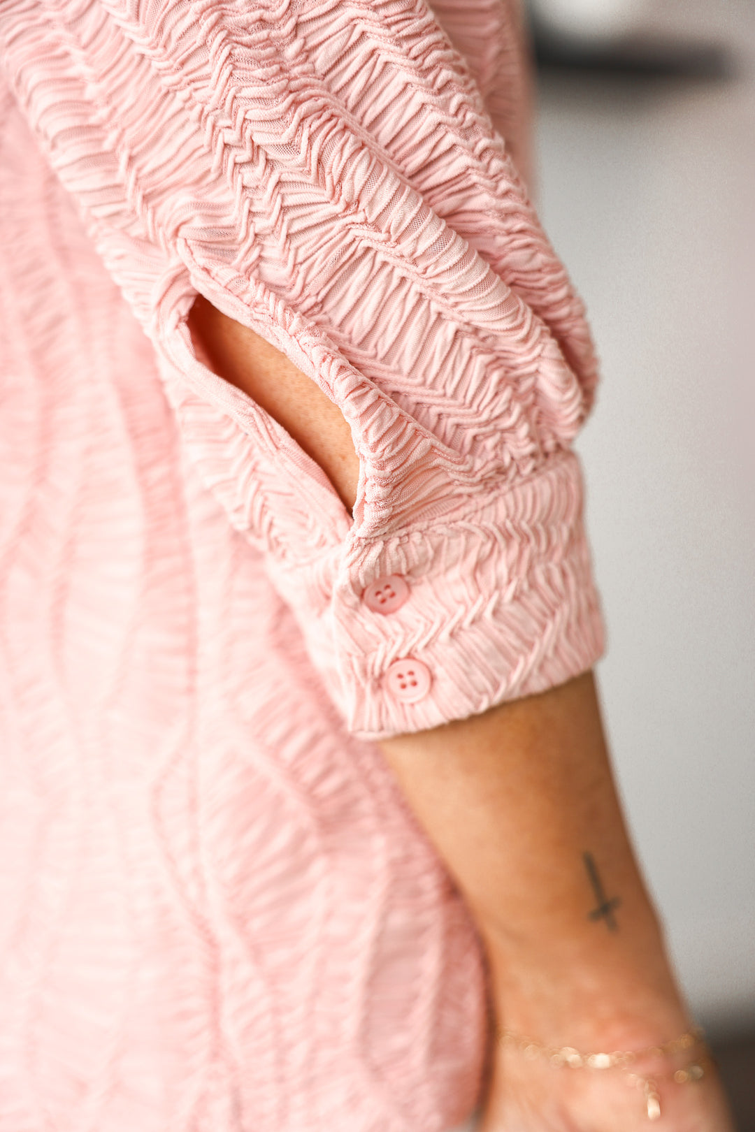 Textured Button Down Top - Pink